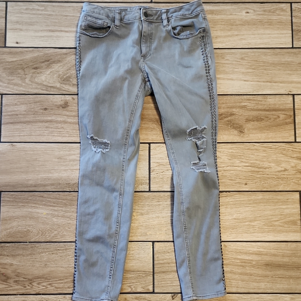 Miss Me Gray Skinny Jeans with Distressed Details